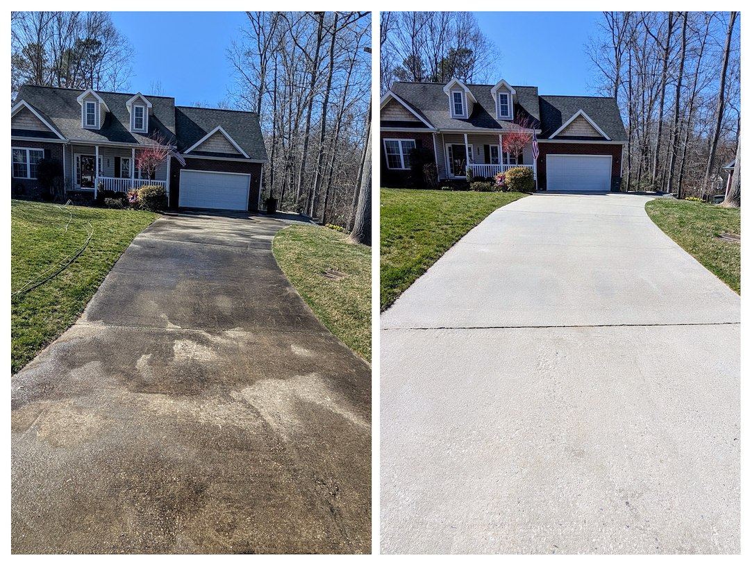 Before and after driveway pressure washing results