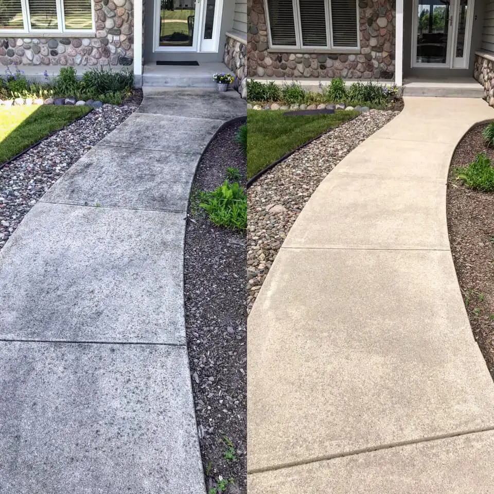 Before and after sidewalk pressure washing results